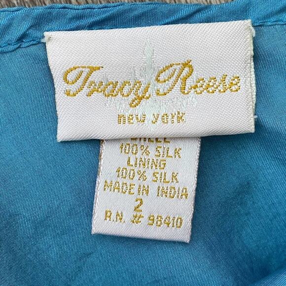 Tracy Reese Blue Beaded Embellished Peacock Silk Camisole Tunic Blouse Top - Picture 16 of 16